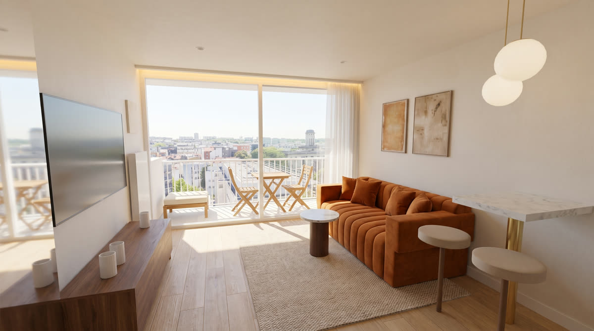 Photorealistic final frame of the same living room